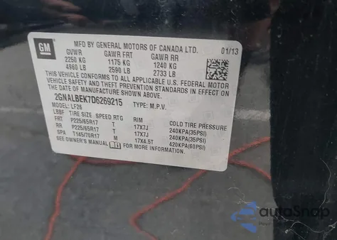 2013 Chevrolet Equinox Ls из США, поврежденный, VIN 2GNALBEK7D6269215